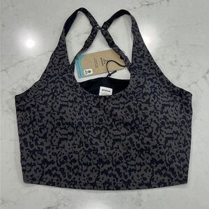 PRANA‎ NEW Dark Iron Wild Leopard CHAKARA Crop Top Padded Large Moisture Wicking